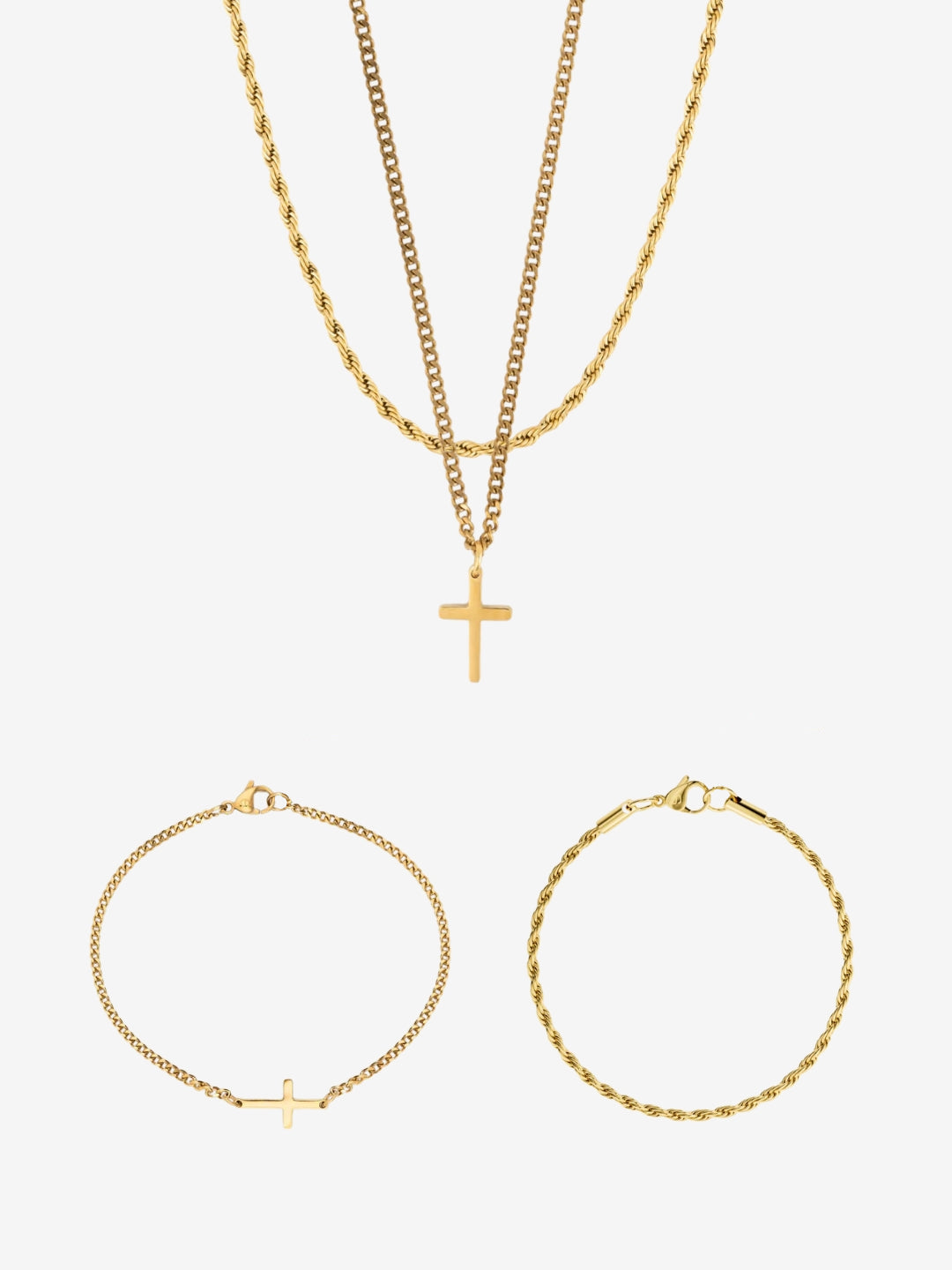 CONJUNTO CROSS X ROPE 3MM | Ouro 18K