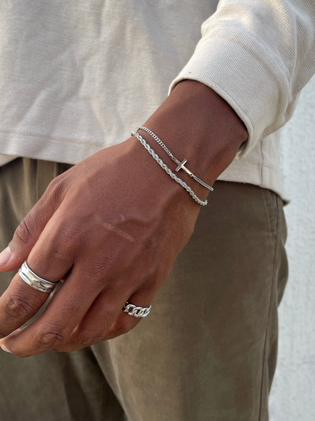 CONJUNTO CROSS X ROPE 3MM | Prata